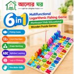 6-in-1 Montessori wooden educational learning board with magnetic fishing, numbers and shapes
