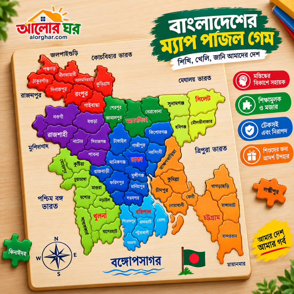 বাংলাদেশের মানচিত্রের শিক্ষামূলক ম্যাপ পাজল গেম