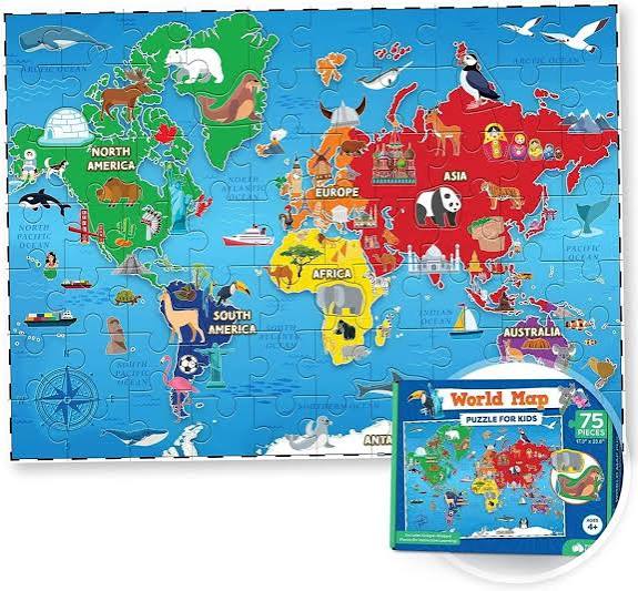 World Map Puzzle for Kids 75 Piece Educational Geography Puzzle
